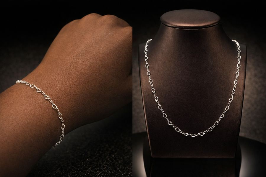 Kit Cordão e Pulseira (Coração)