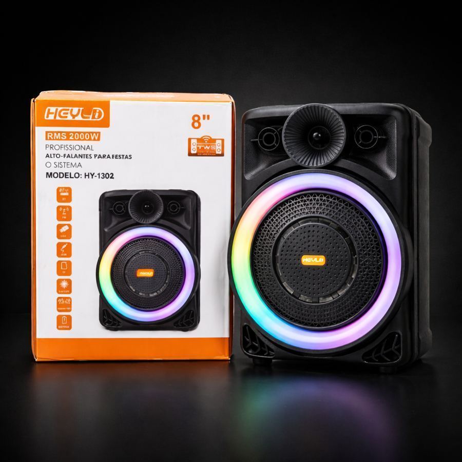 Caixa De Som Heyli Profissional RMS 2000w , Bluetooth, Led RGB, Microfone,Controle.
