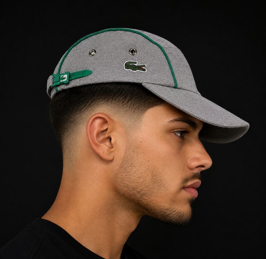 Boné Lacoste ( Chumbo e lista verde)