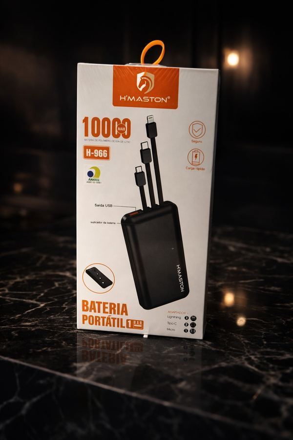 Power Bank H’Maston H-966 10000mAh com Cabos Integrados