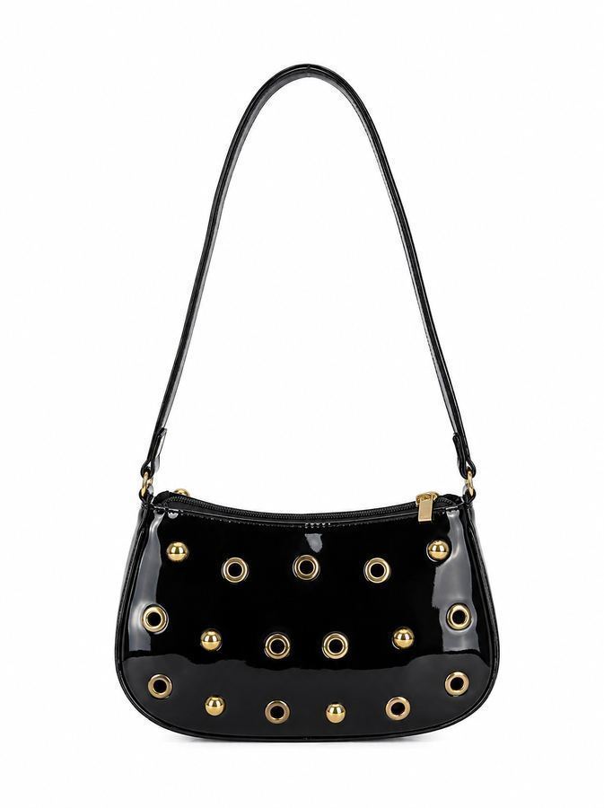 Bolsa Feminina Preta Verniz com Ilhós Dourados