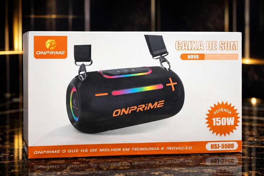 "Caixa de Som Bluetooth 150W Onprime RGB Potente Portátil com Alça Bateria 8000mAh TWS"