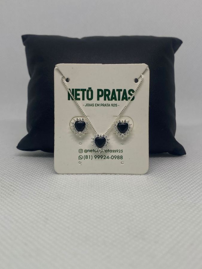 Conjunto coração cravejado preto