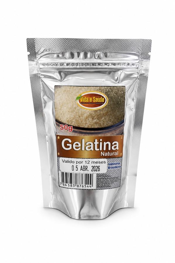 Gelatina Natural em Pó Vida e Saúde 50g  Fonte de Colágeno Puro